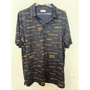 Yatta Golf Black Gold Typography Polo Shirt Mens Large Golf Performance Stretch